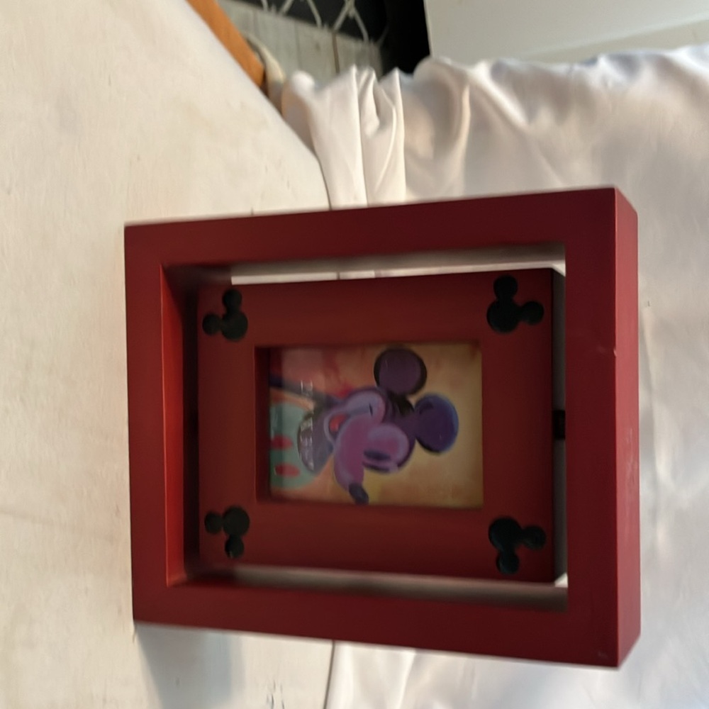 New.  Disney Reversible Mickey Mouse frame with mouse cut details. Nice redwood - Picture 9 of 12